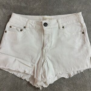 Copper Key White Jean Shorts with Distressed Hem